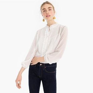 Jcrew Sheer button-front ruffle blouse w/ cami, White, S NWT